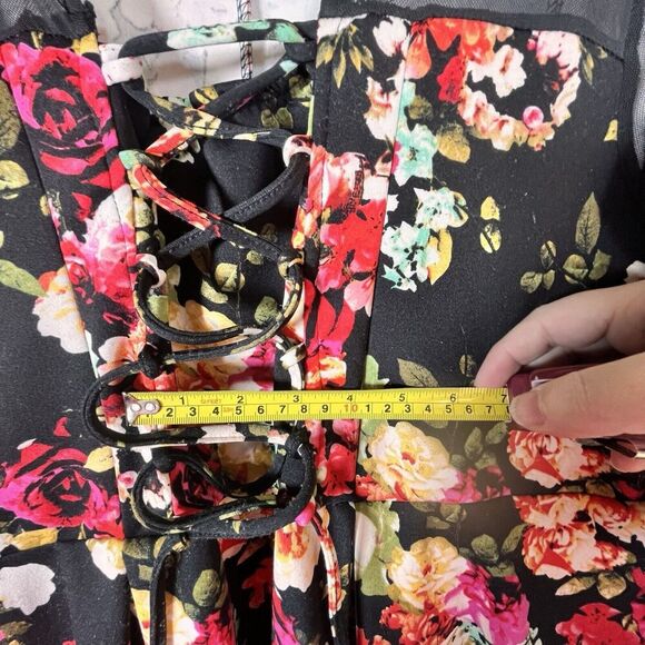 Torrid-Plus Size - Woman’s Size 4X Mini Scuba Illusion Neck Dress Black Floral - Picture 11 of 13
